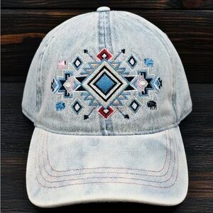 NEW!! Womens Embroidered Denim Cap with Geometric Design